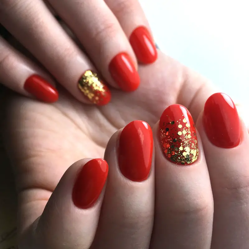 Dark Red with Gold Foil Nail Art Design | Nail Salon Pro