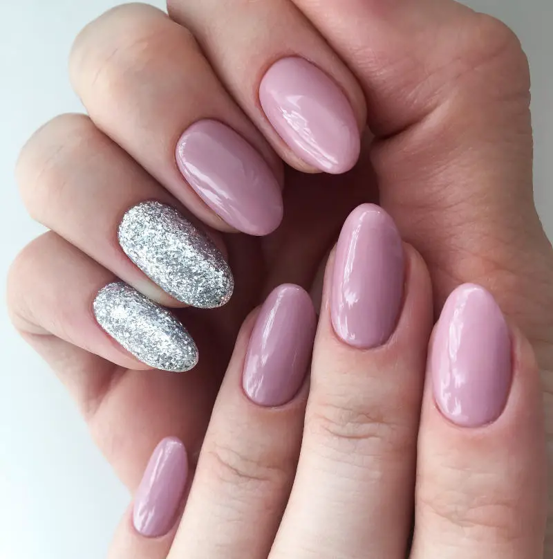 Elegant Pink Nude Nails with Silver Glitter Polish | Nail Salon Pro
