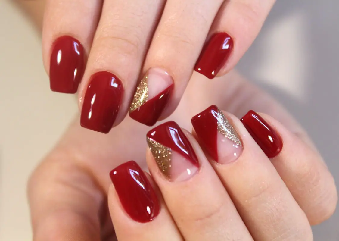 Sexy Two Toned Nail Red and Gold Christmas Nails | Nail Salon Pro